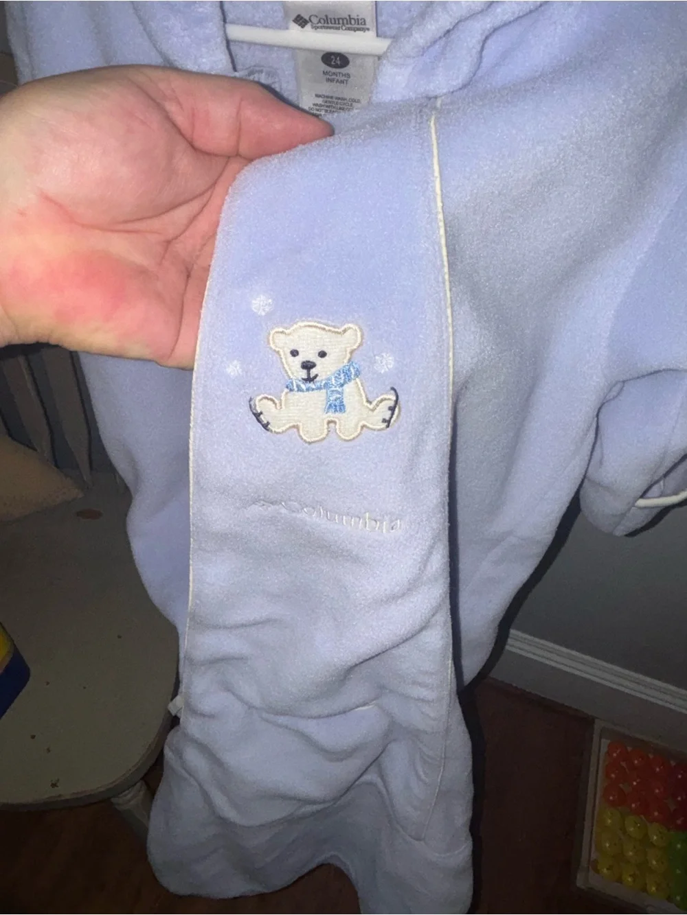 Columbia. 24mos.  Car seat fleece hoodie with Puppy Embroidery